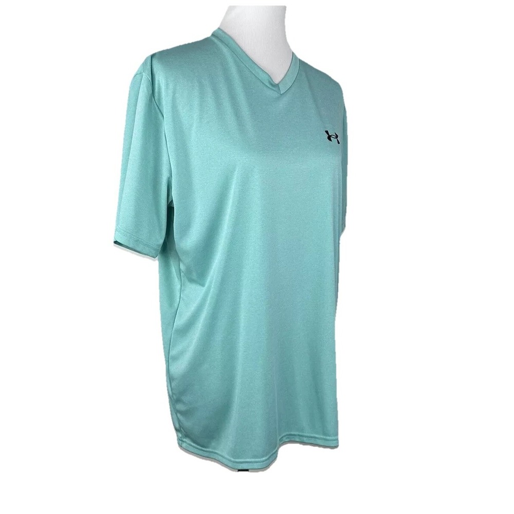 Under Armour Womens Large Green Loose Fit Short Sleeve V Neck Polyester Shirt - Picture 3 of 11